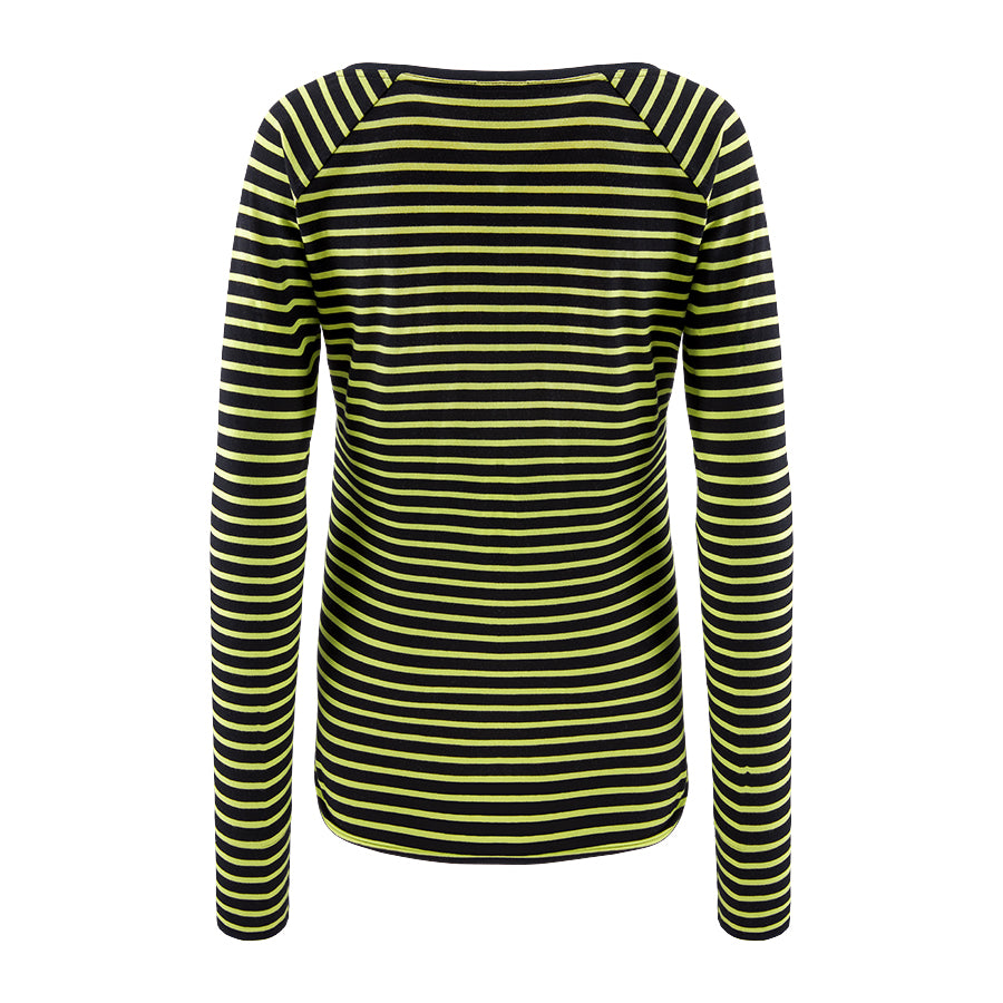 Longsleeve Dłuższa Historia Paski Czarno-limonkowe