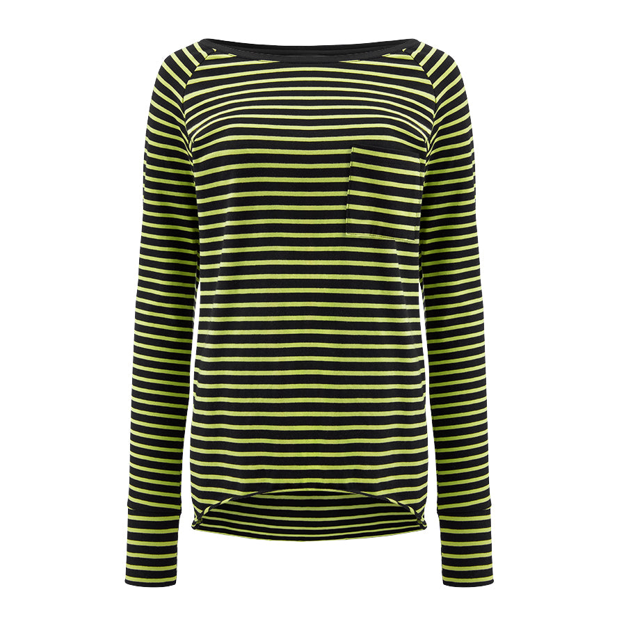 Longsleeve Dłuższa Historia Paski Czarno-limonkowe