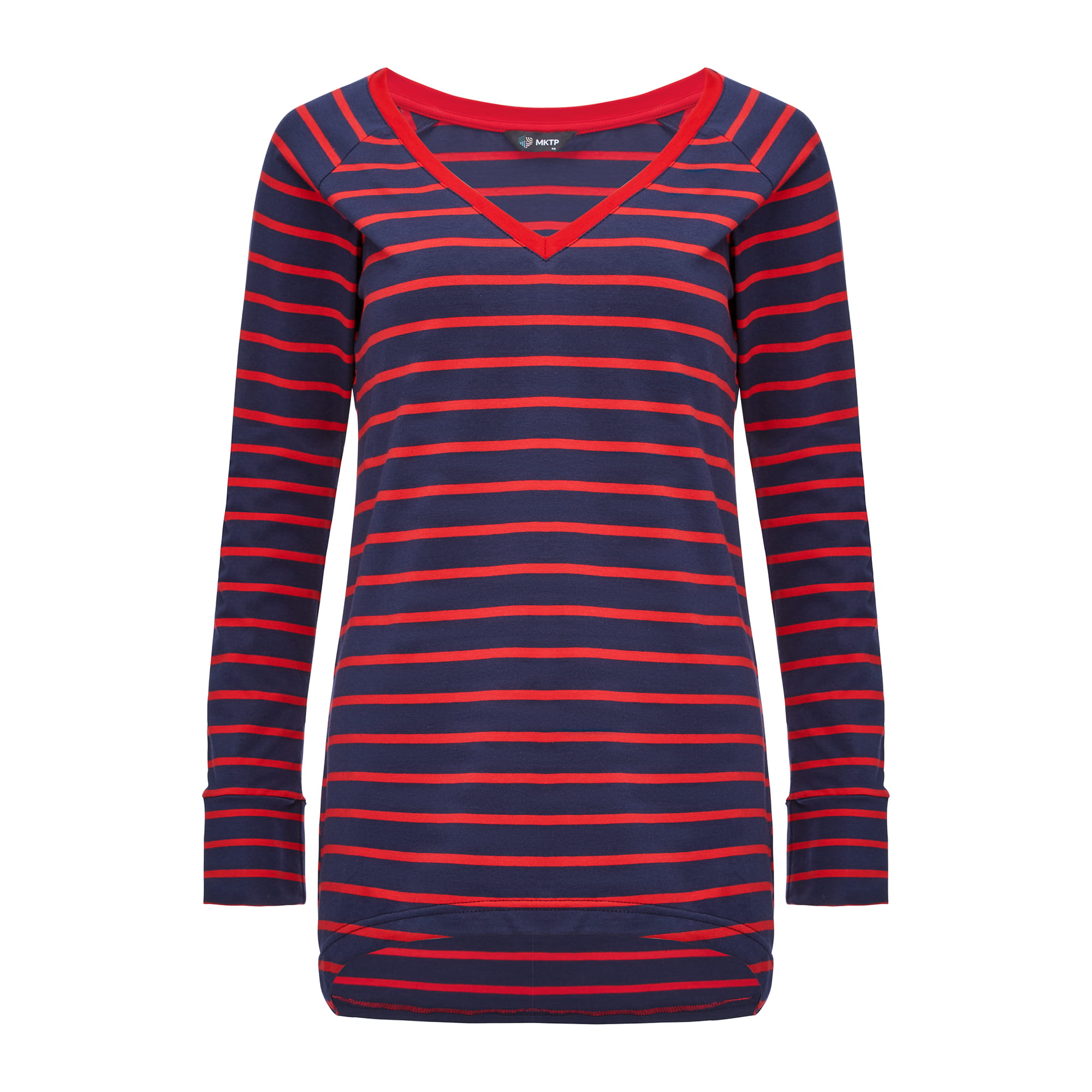 Longsleeve Daily Basic Szerokie Paski Granatowo-Czerwone