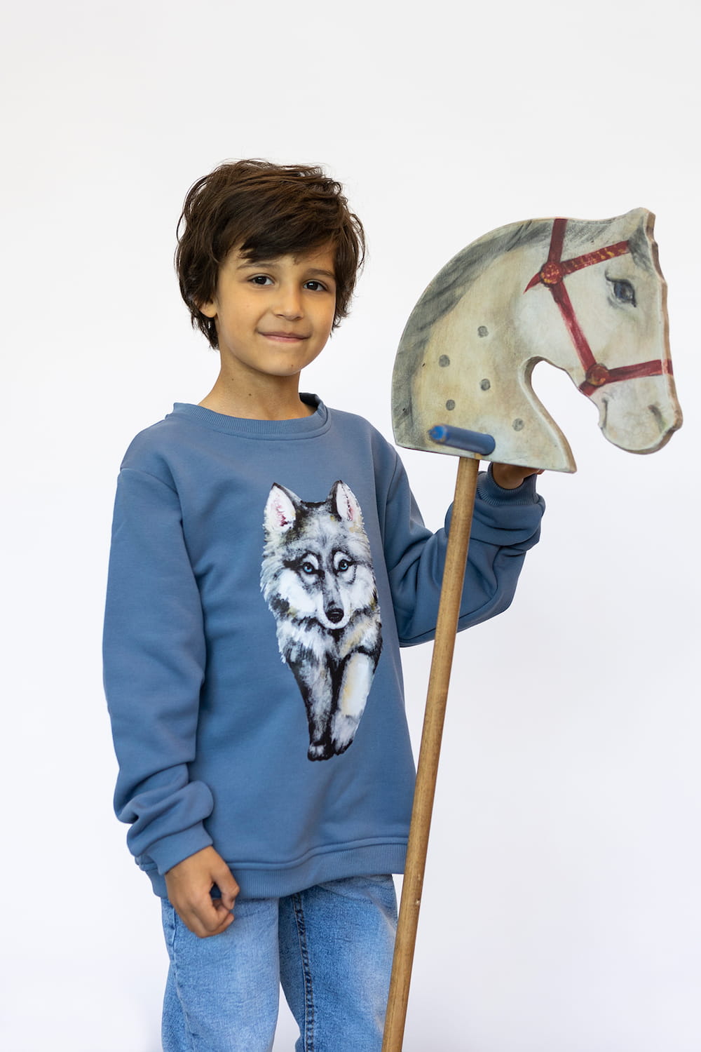 Bluza Kids z Wilkiem Niebieski Dżins