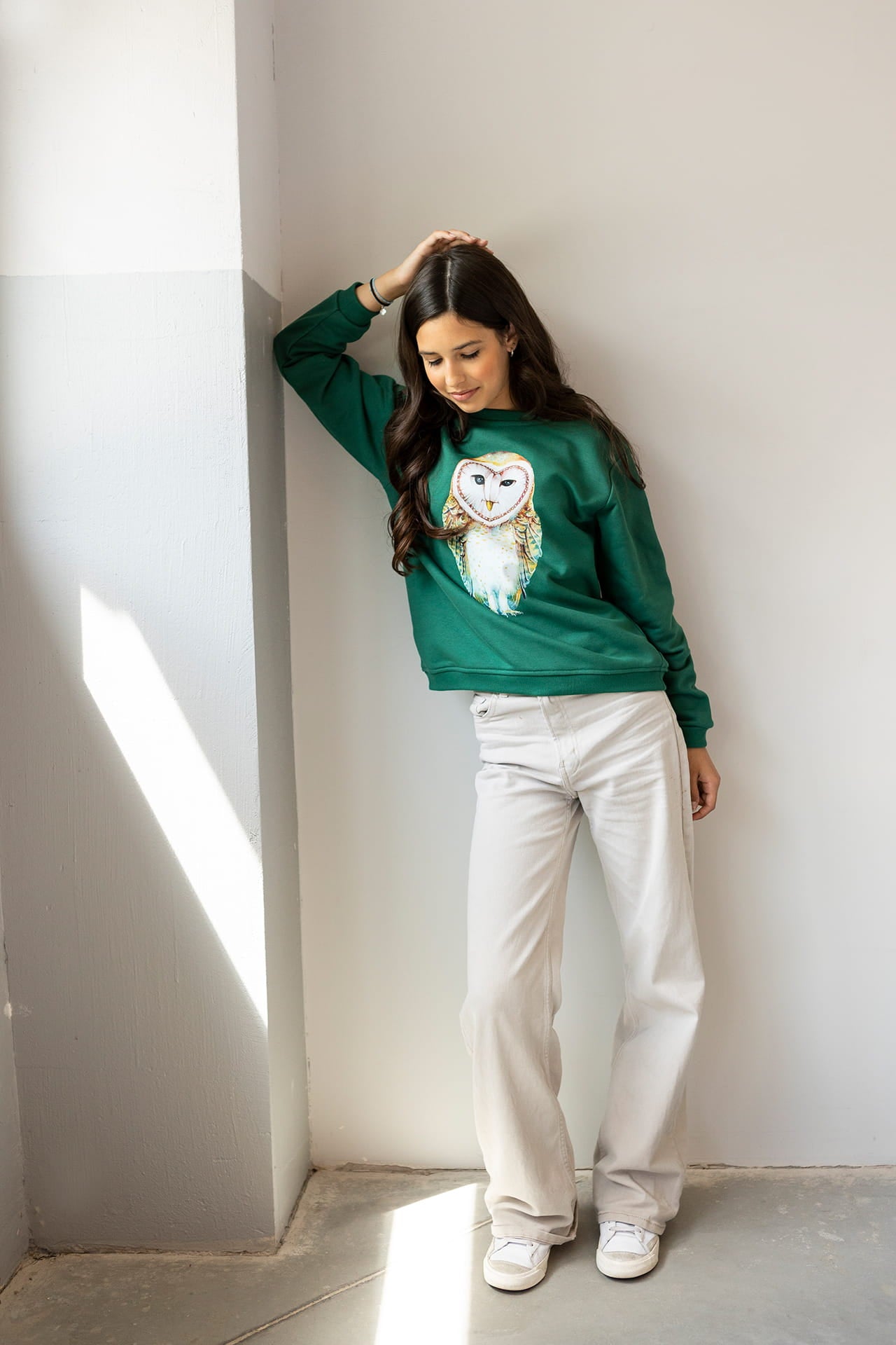 Bluza Kids z Sową Butelkowa Zieleń