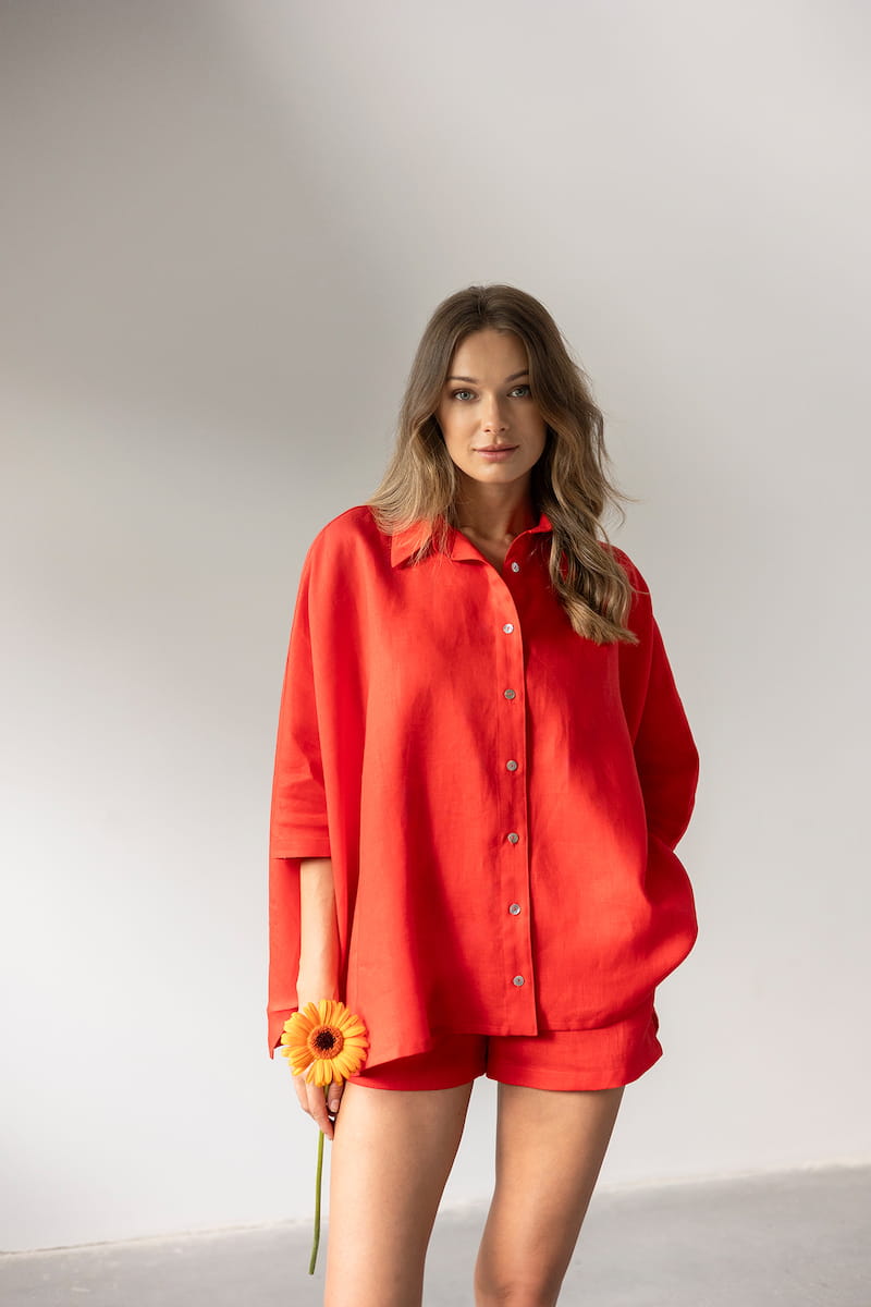 Spodenki Summer Spritz Czerwona Brzoskwinia Len