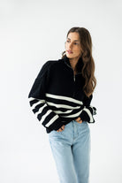 Sweter Apres Ski Czarny w Białe Paski 100% Wełna Merino