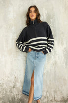 Sweter Apres Ski Szary w Białe Paski 100% Wełna Merino