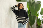 Sweter Apres Ski Szary w Białe Paski 100% Wełna Merino