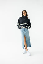 Sweter Apres Ski Szary w Białe Paski 100% Wełna Merino