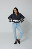 Sweter Apres Ski Szary w Białe Paski 100% Wełna Merino