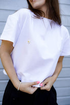 T-shirt Crop-Voilà Biały Białe Stokrotki