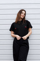 T-shirt Crop-Voilà Czarny Wiśnie