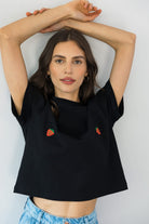 T-shirt Crop-Voilà Czarny Truskawki