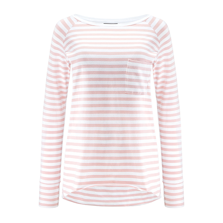 Longsleeve Dłuższa Historia Paski Jasny Róż