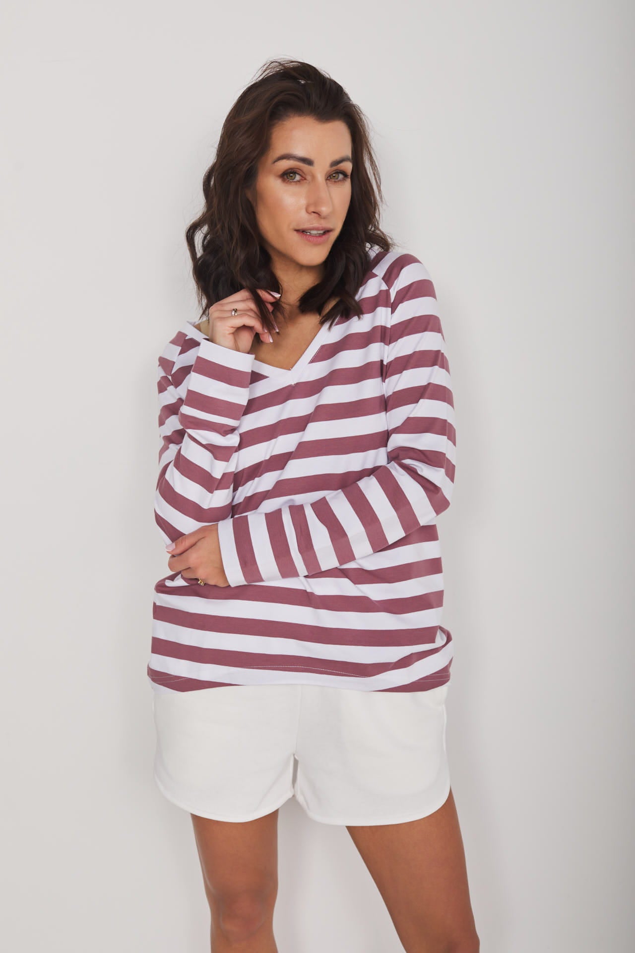 Longsleeve Daily Basic Szerokie Paski Rose Brown