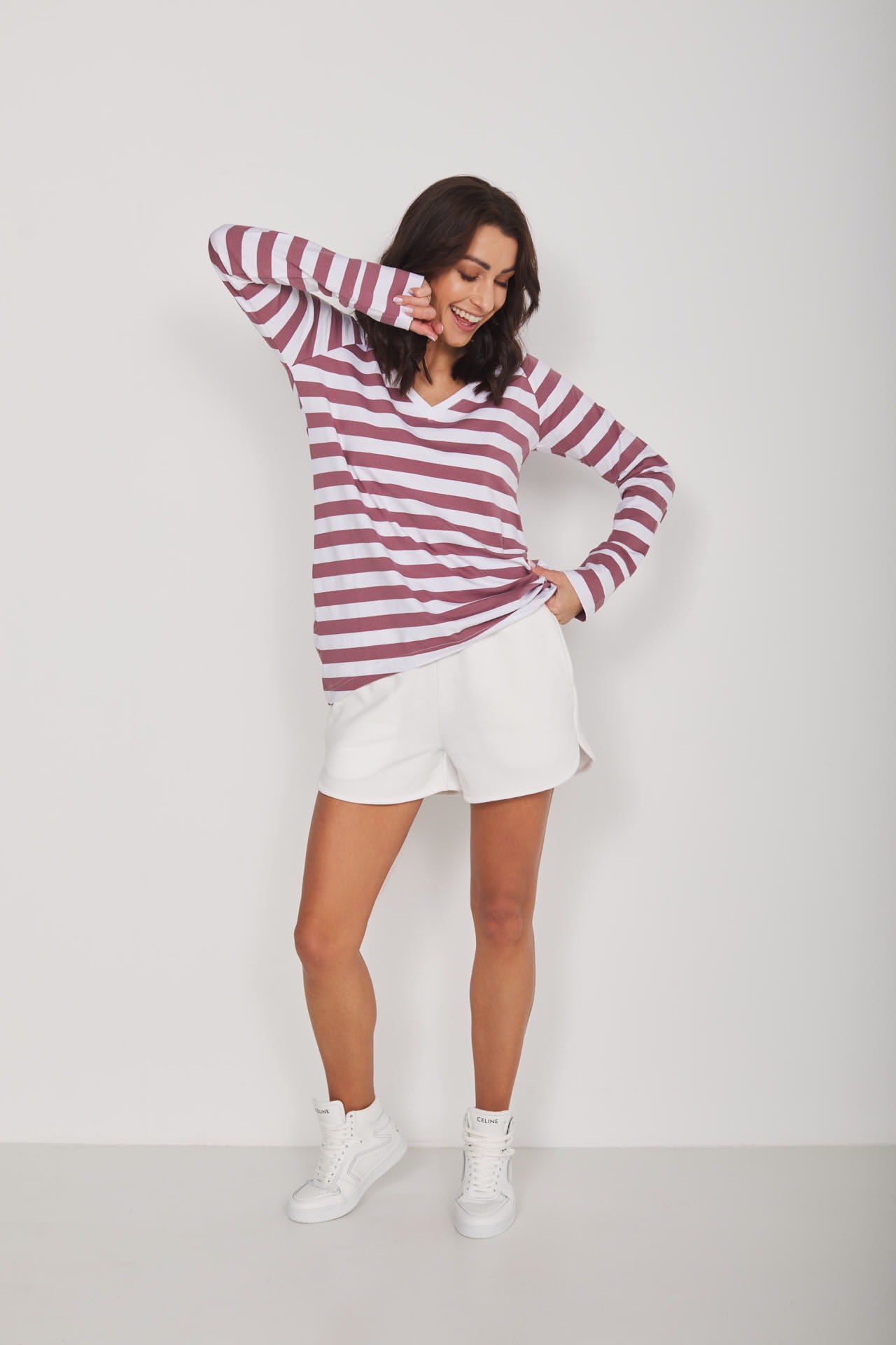 Longsleeve Daily Basic Szerokie Paski Rose Brown