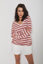 Longsleeve Daily Basic Szerokie Paski Koniak-Jasny Róż