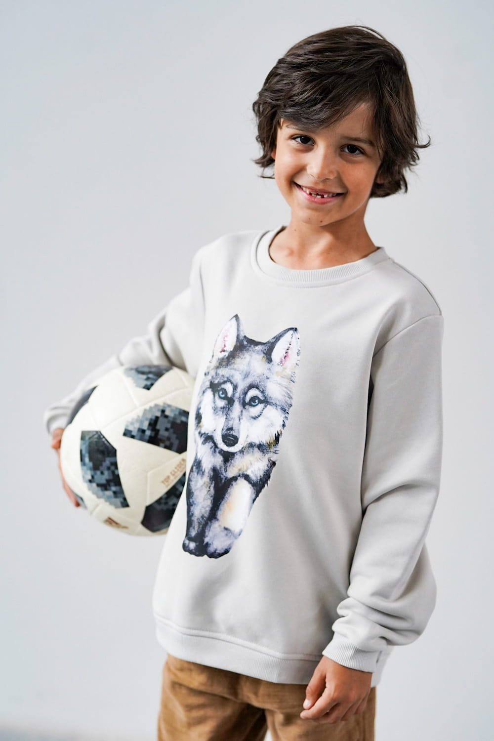 Bluza Kids z Wilkiem Szary Jasny Pastel