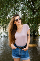 T-shirt Perfect Lines Brudny Róż