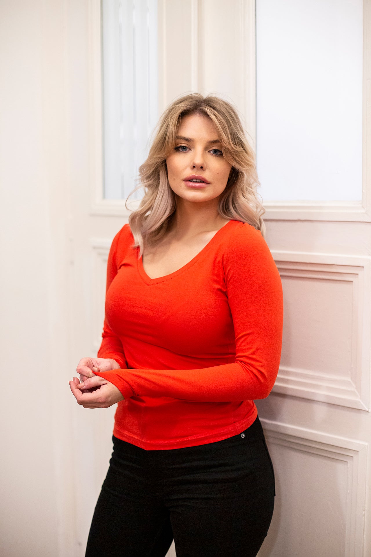 Longsleeve Perfect Lines Czerwona Brzoskwinia